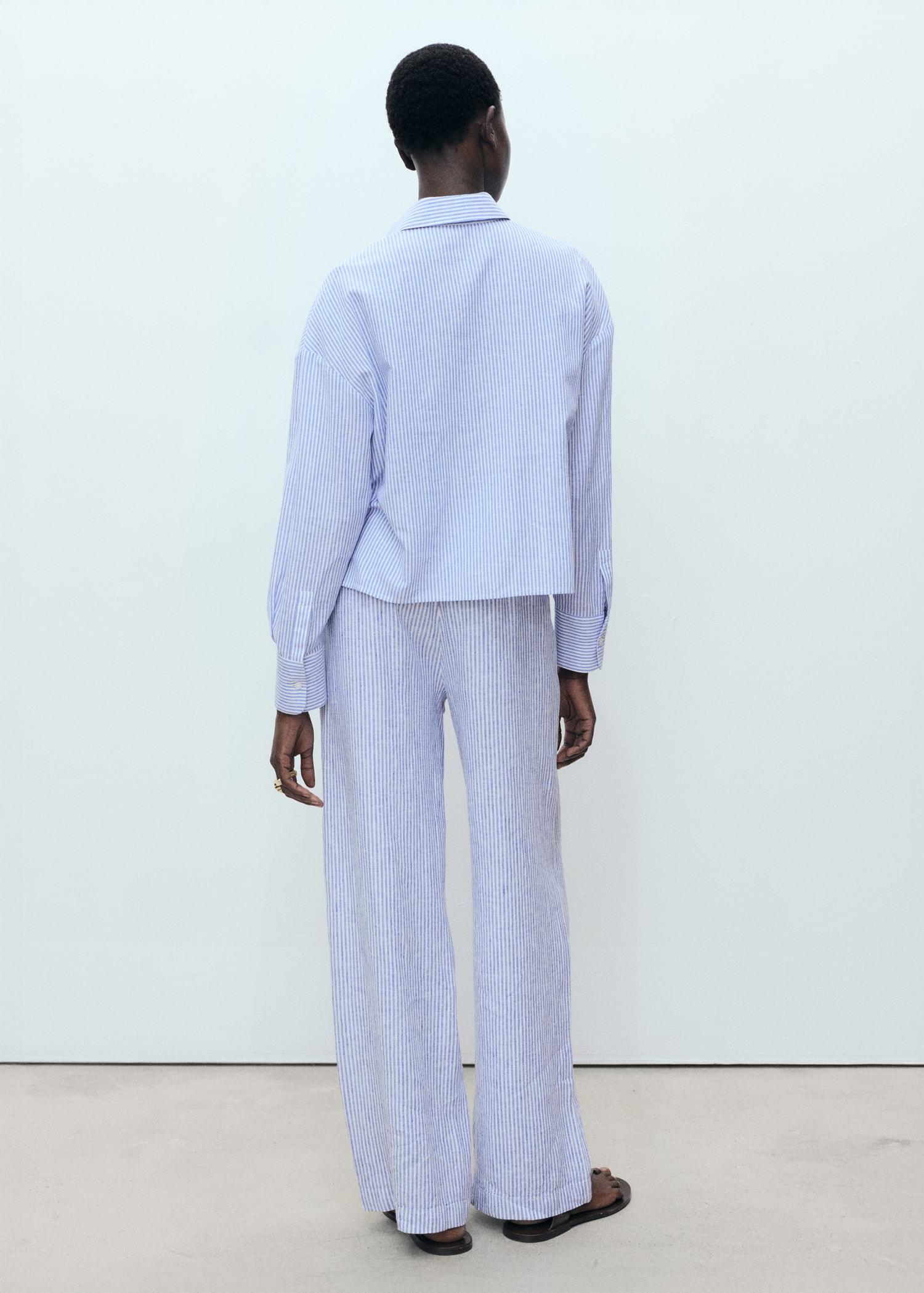 Striped linen-blend pants - Women | MANGO USA Product Image