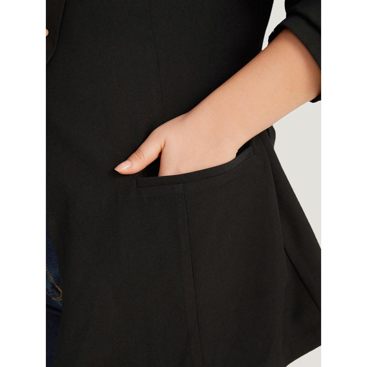 Plus Size Plain Ties Pocket Belted Lapel Collar Blazer Black Women Office Plain Plain Sleeve Long Sleeve Lapel Collar 26/4X Pocket Belt Workwear Essentials Blazers BloomChic Product Image