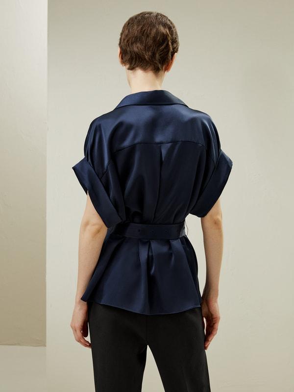 LILYSILK Silk Trench Jacket for Women Navy Blue Natural Silk Luxurious Roll-Up Trench Coat L Product Image