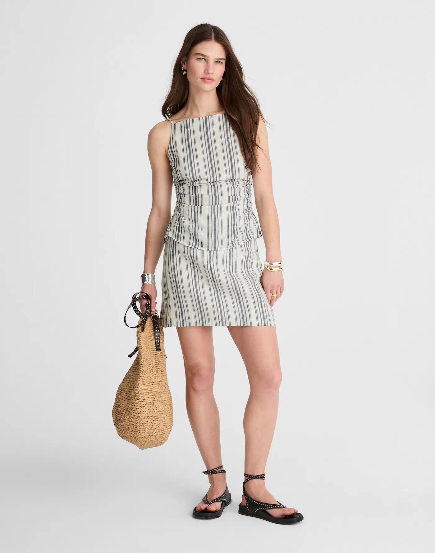 Ruched Squareneck Tank in Linen-Cotton Product Image