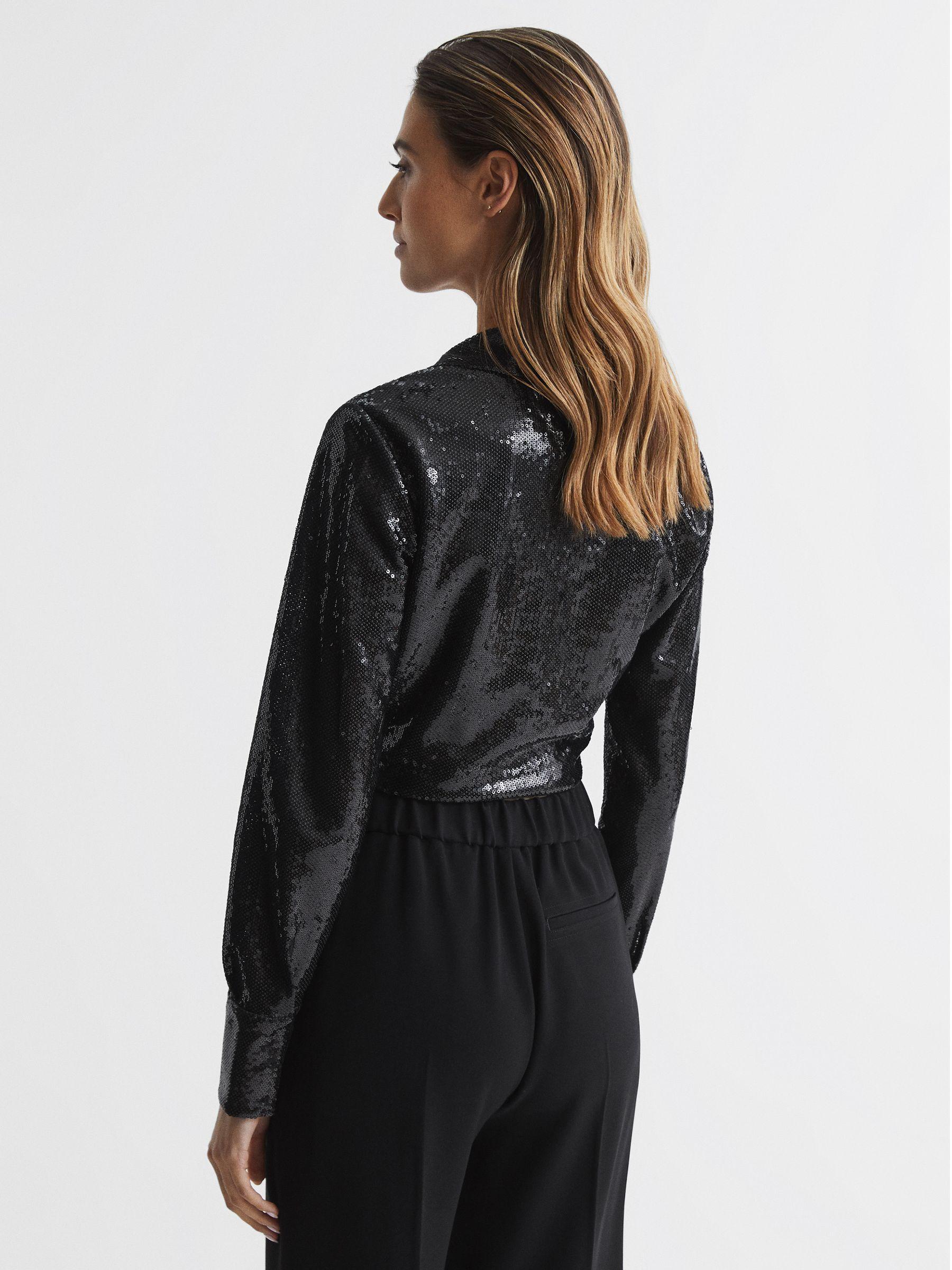 Tie Front Sequin Top in Black Product Image