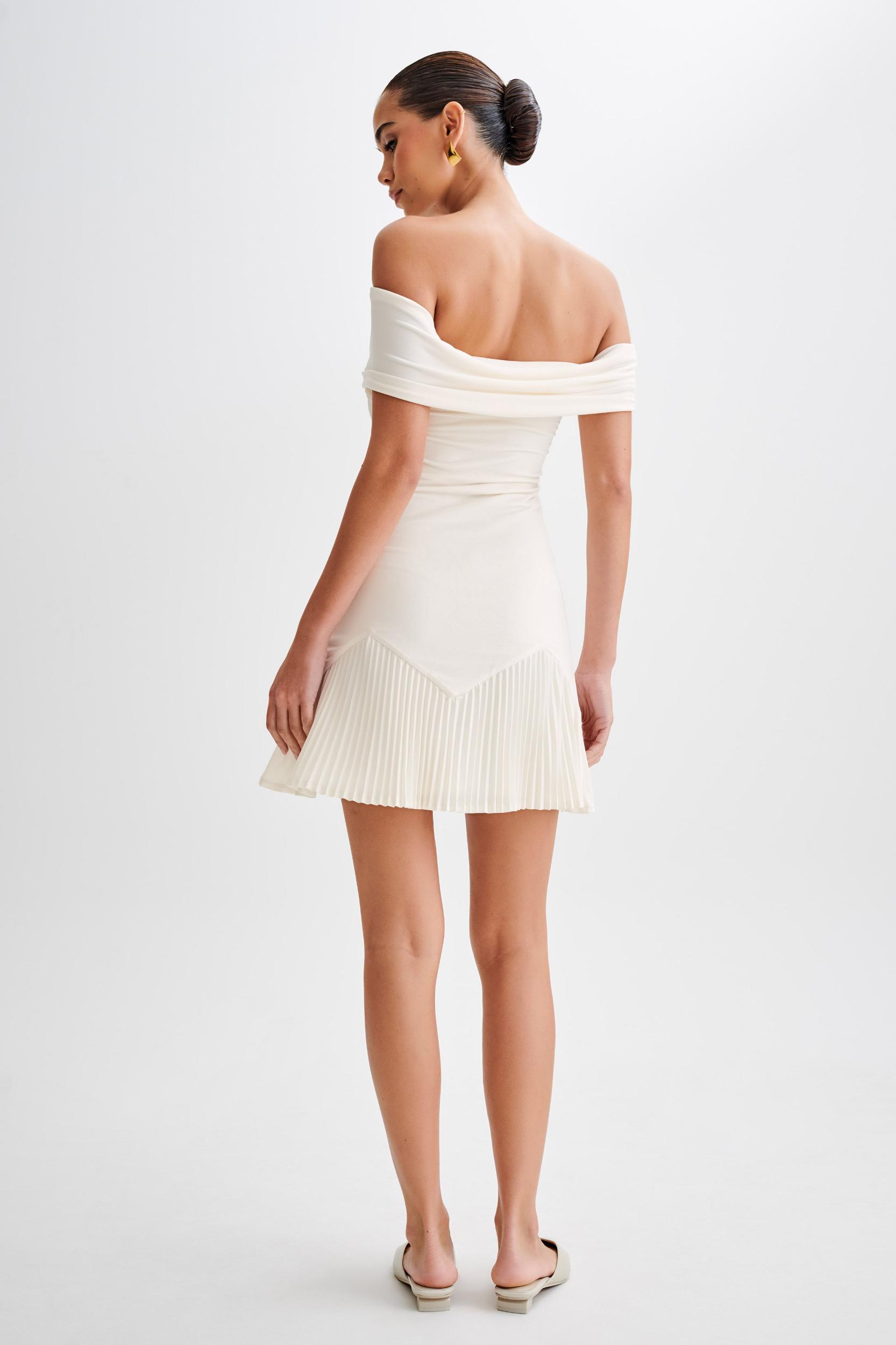 Melina Slinky Off Shoulder Mini Dress - Ivory Product Image