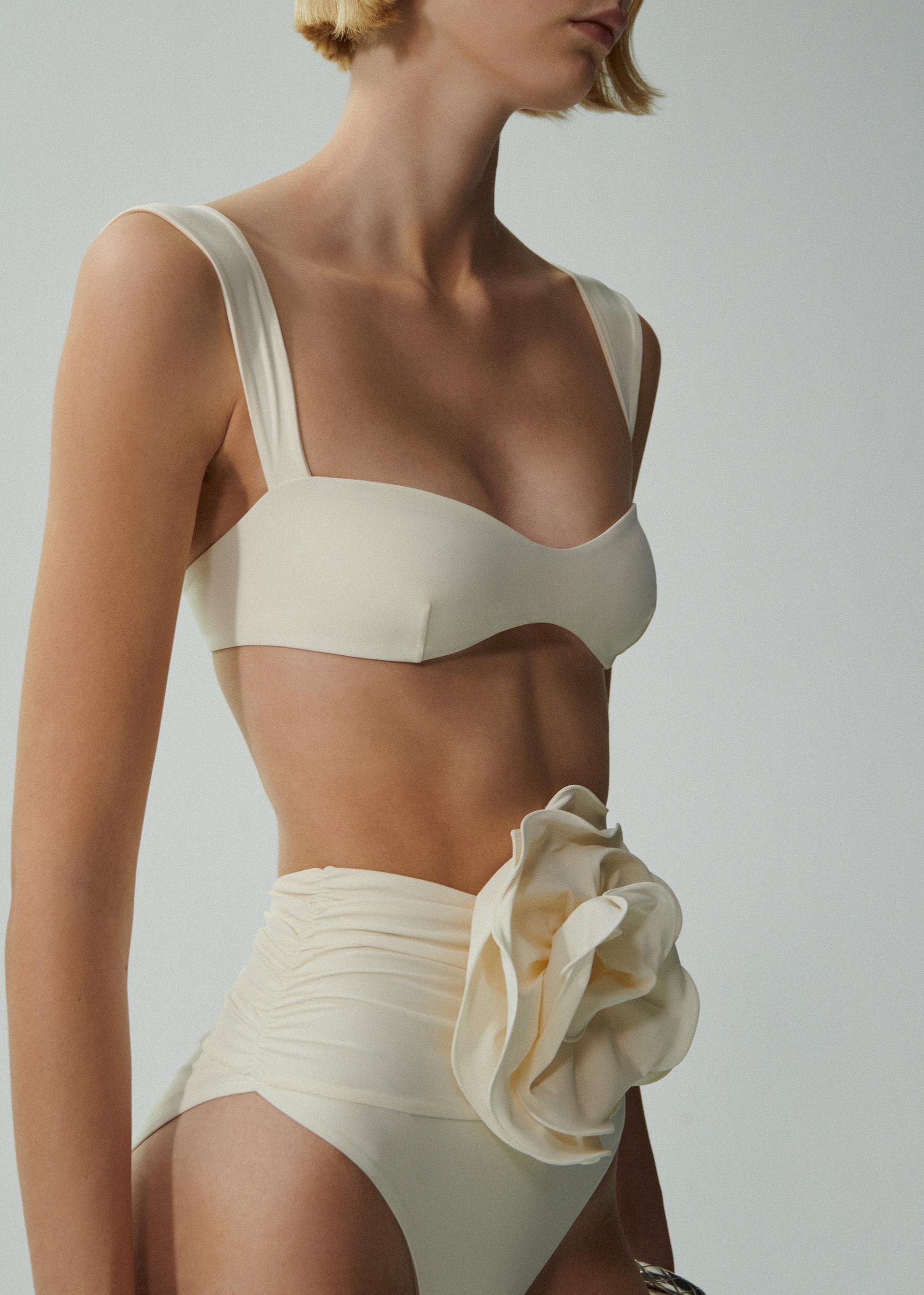 High-waisted flower appliqué swim bottom in cream Product Image
