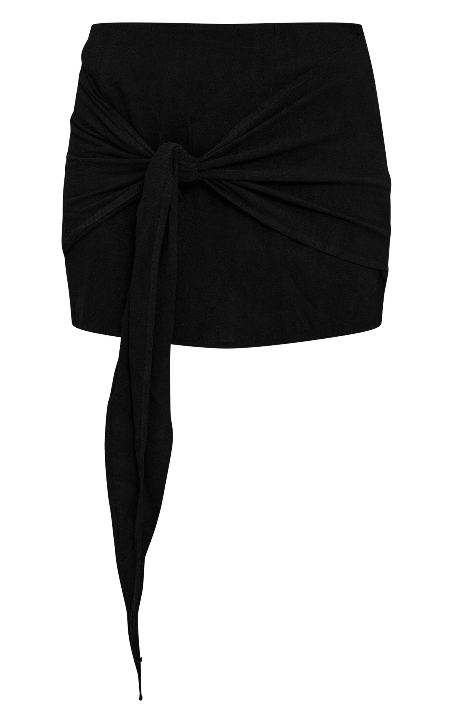 Black Linen Look Knot Detail Mini Skirt Product Image