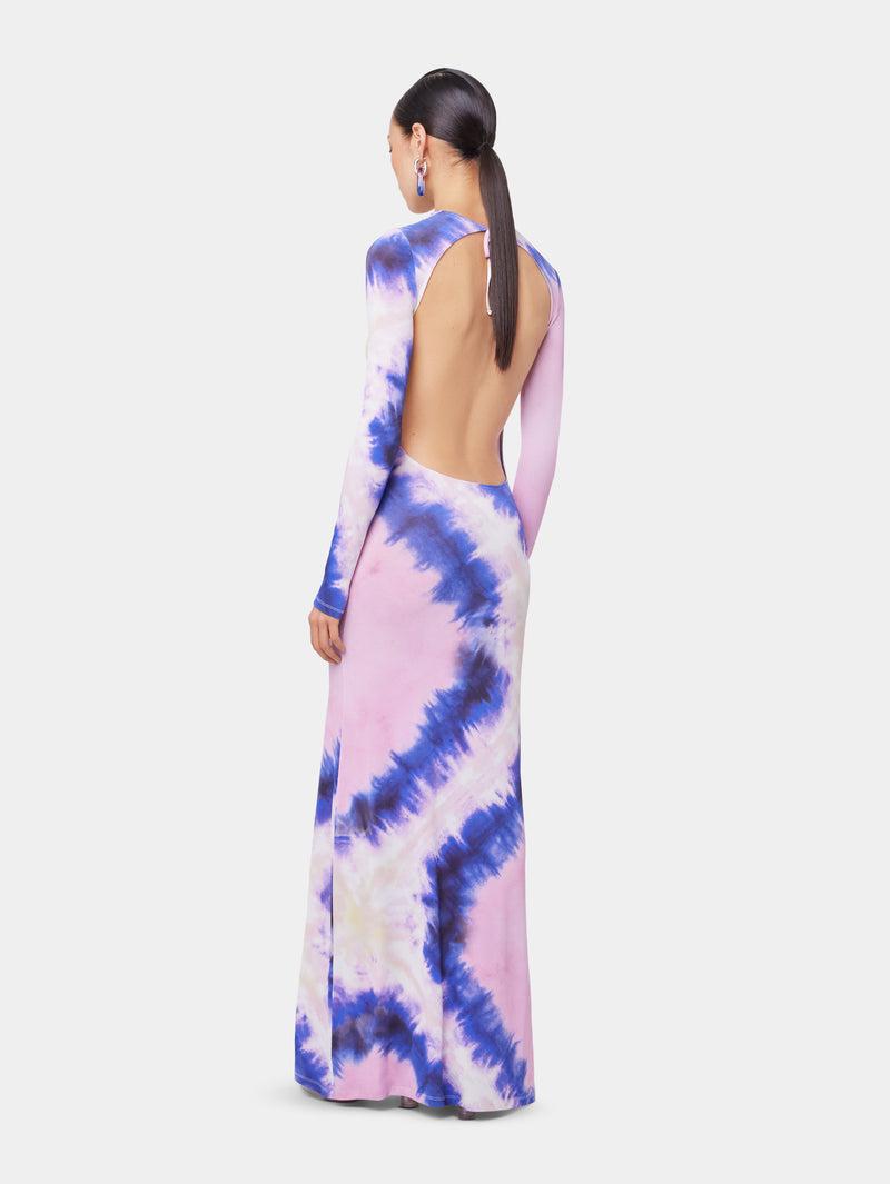 PINK TIE-DYE LONG BACKLESS DRESS IN PRINTED JERSEY Product Image