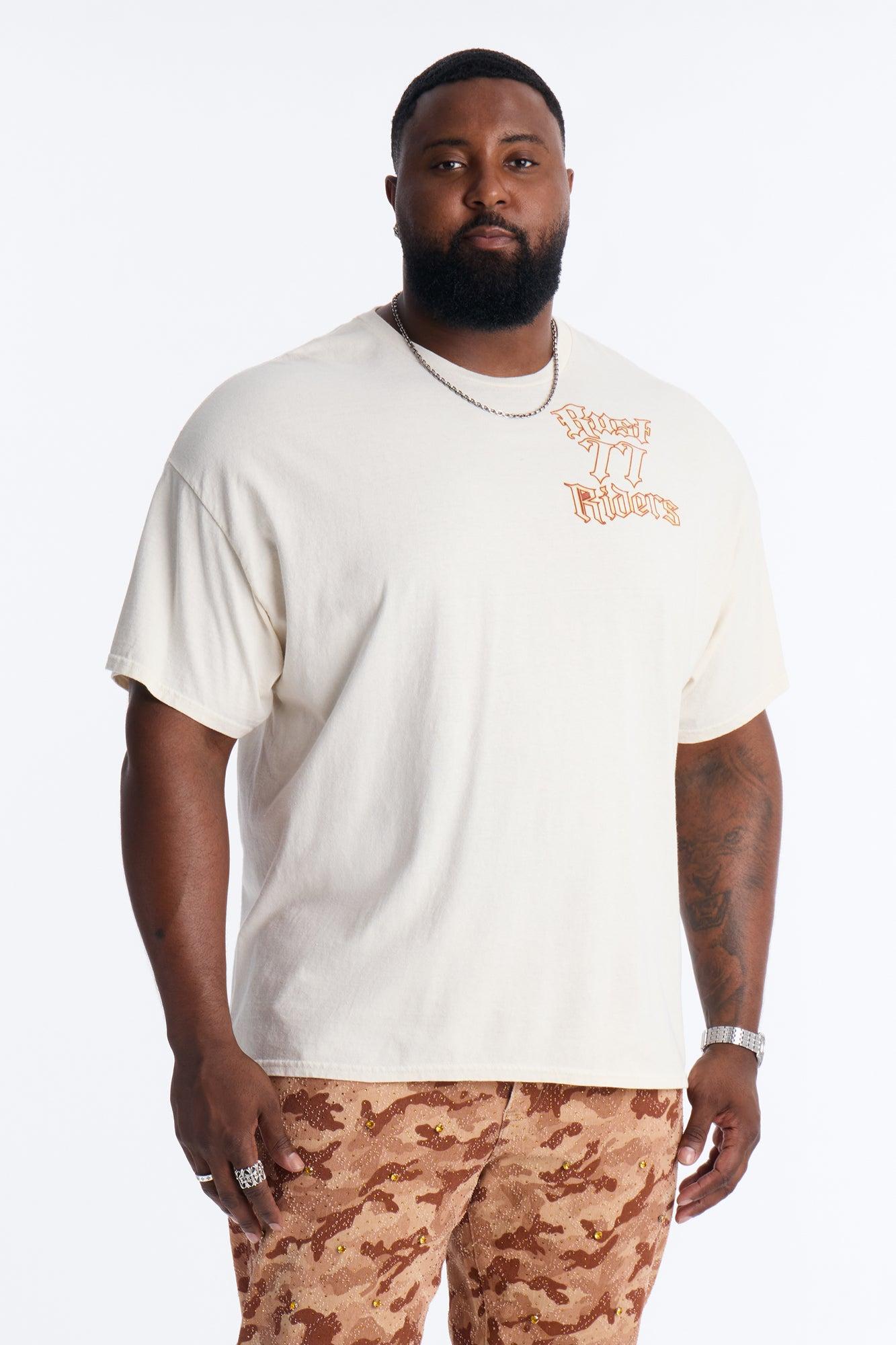Rust 77 Riders Vintage Oversized Print Short Sleeve Tee - Cream Male Product Image