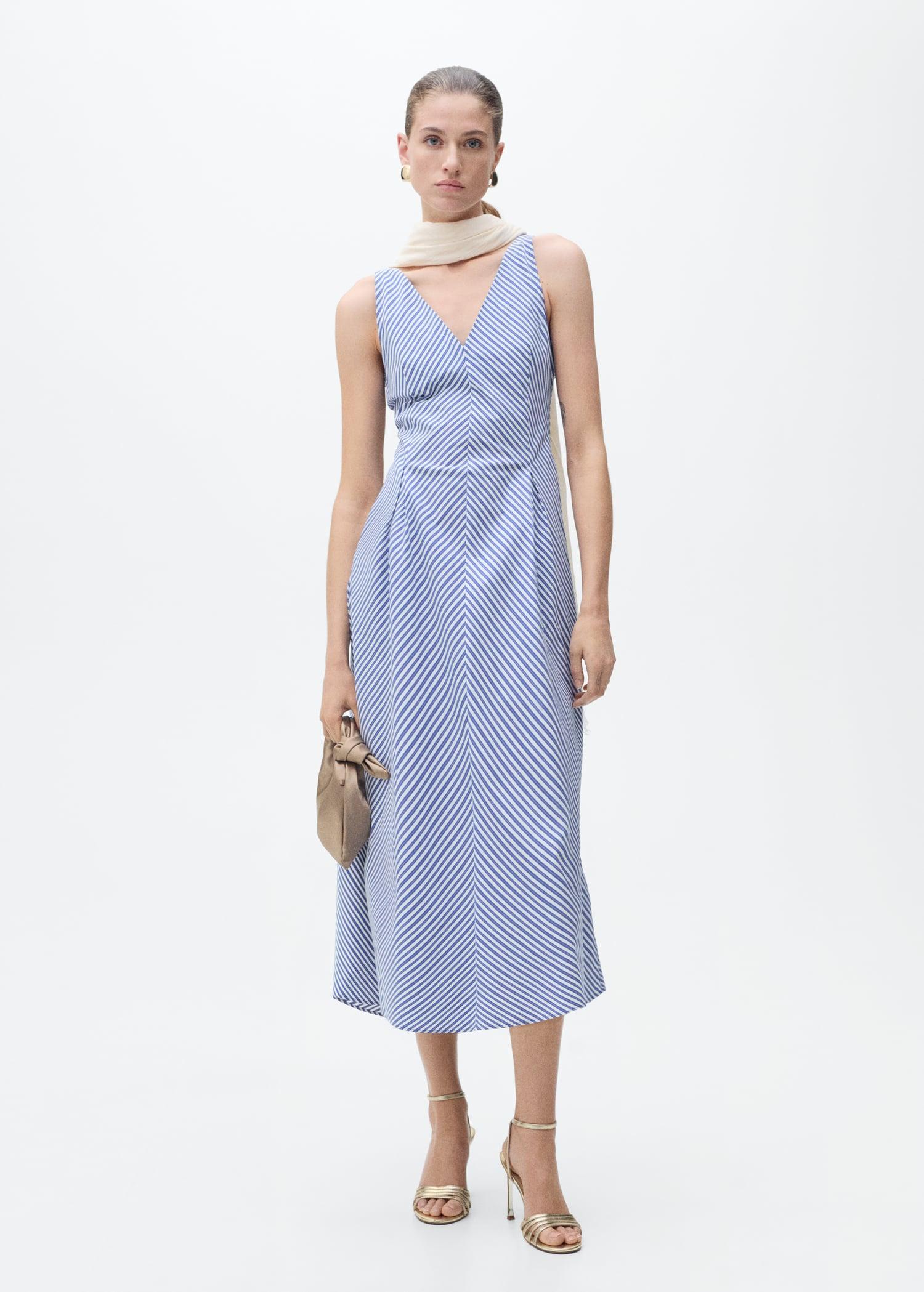 Striped flared midi-dress - Women | MANGO USA Product Image