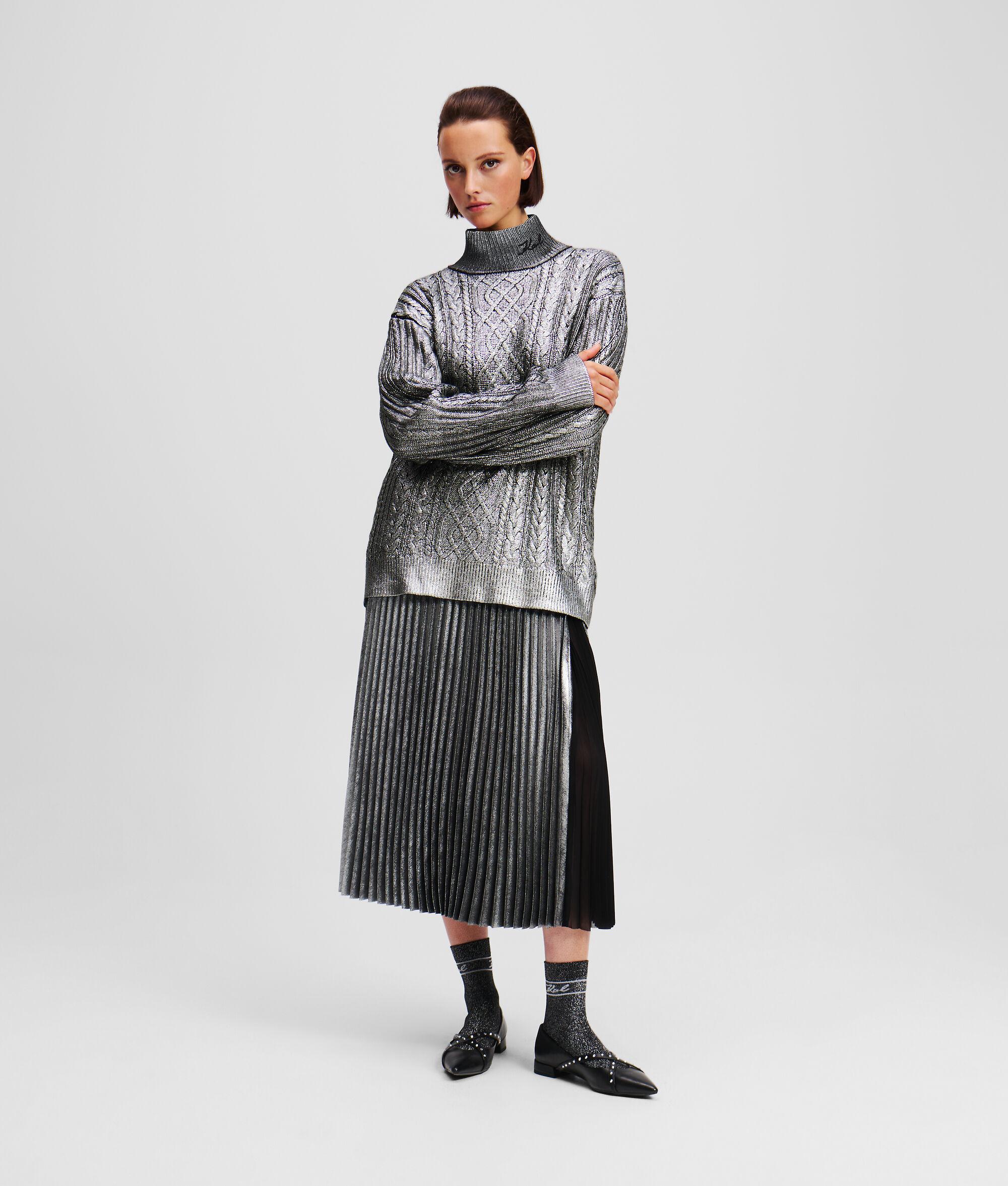 METALLIC CABLE KNIT SWEATER Product Image
