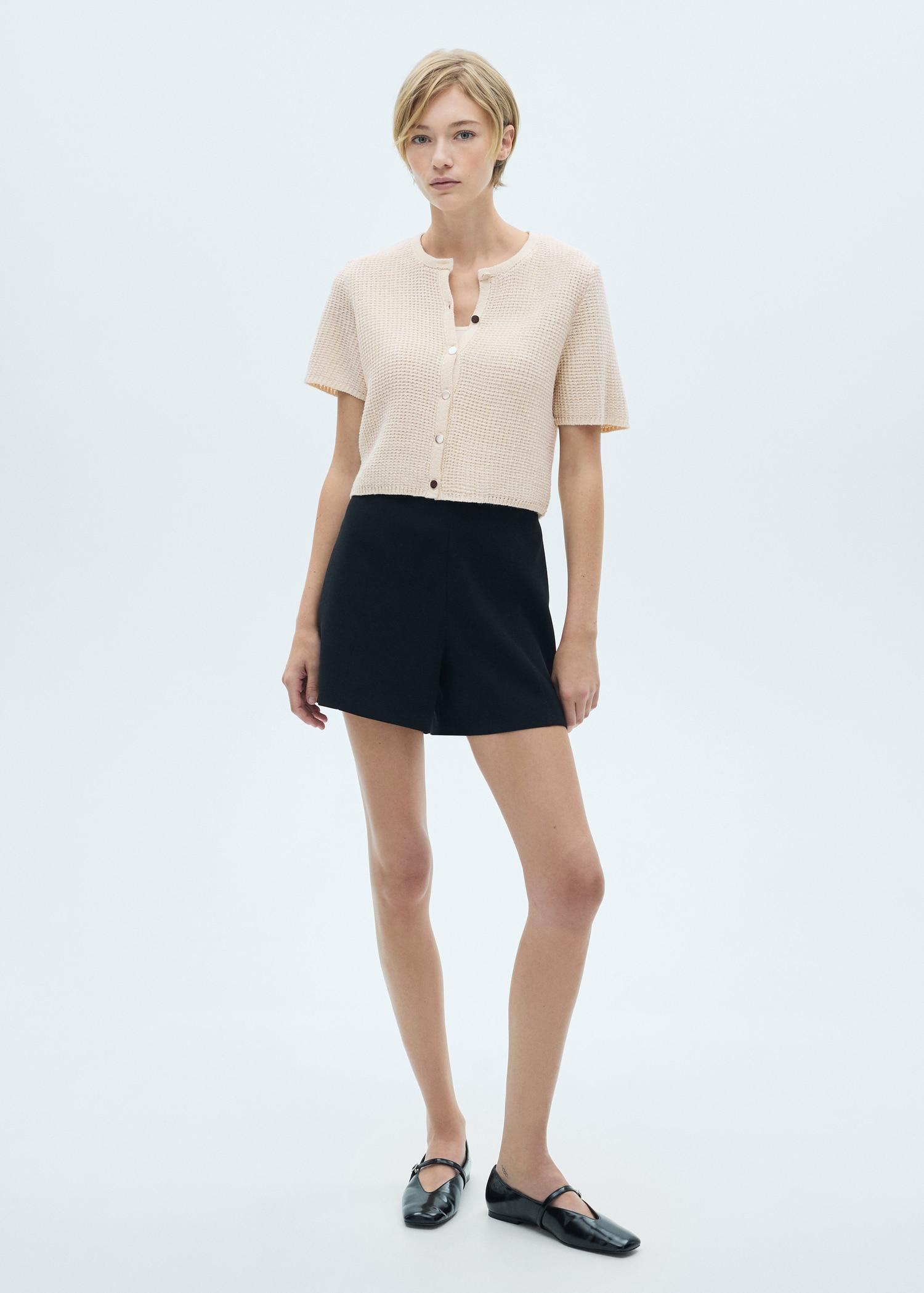 Short-sleeved knitted cardigan - Women | MANGO USA Product Image