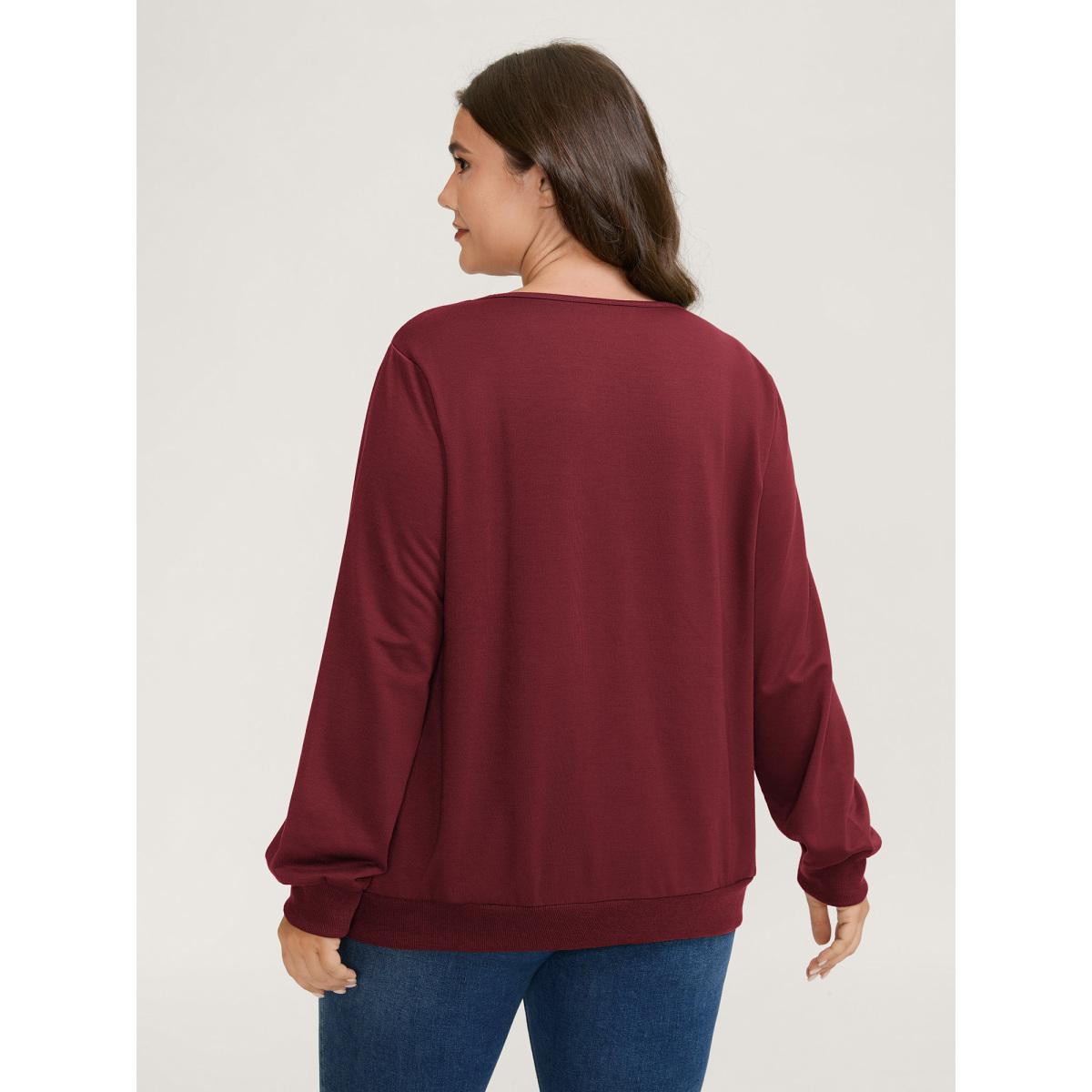 Plus Size Plaid Spliced Wrap Contrast Sweatshirt Women Deeppurple Leisure Square Neck Casual Sweatshirts BloomChic 18-20/2X Product Image