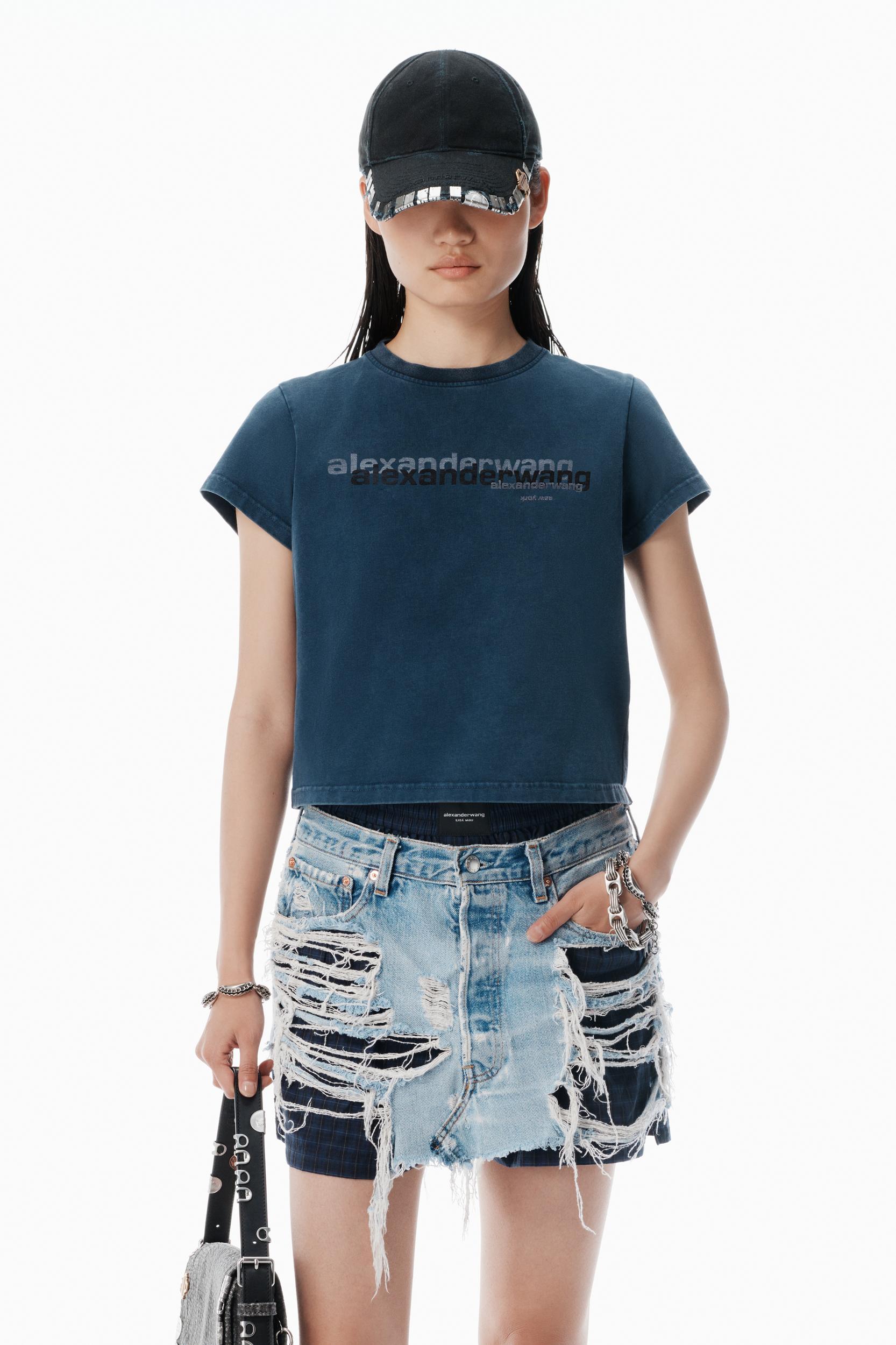 Navy Cotton Shrunken Logo Tee Product Image