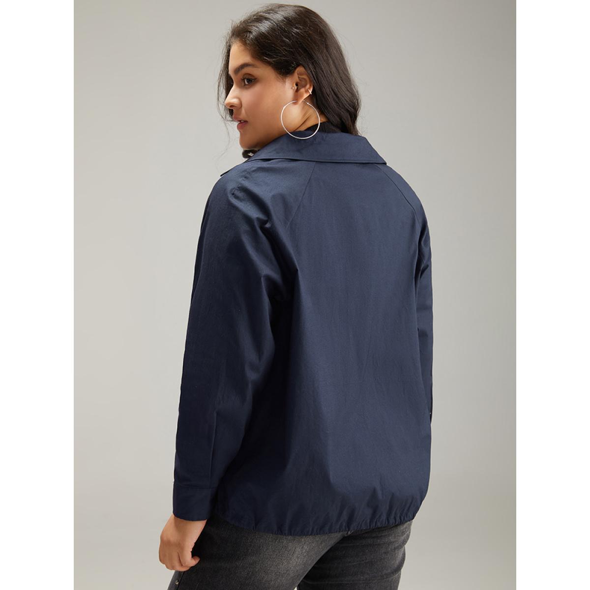 Plus Size Cotton Button Fly Drawstring Hem Coat Women Indigo Casual Plain Ladies Everyday Winter Coats BloomChic 28/5X Product Image