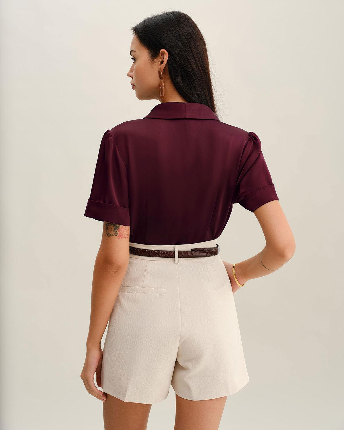 Wine Red Satin Blouse Product Image