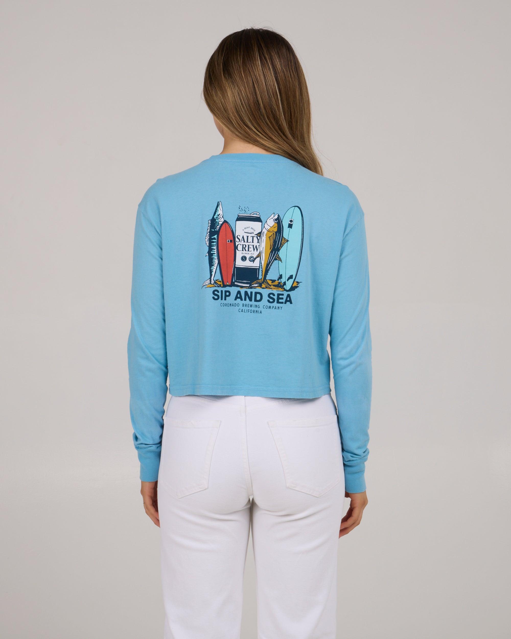 Sip & Sea Long Sleeve Crop Tee - Lagoon Blue Female Product Image