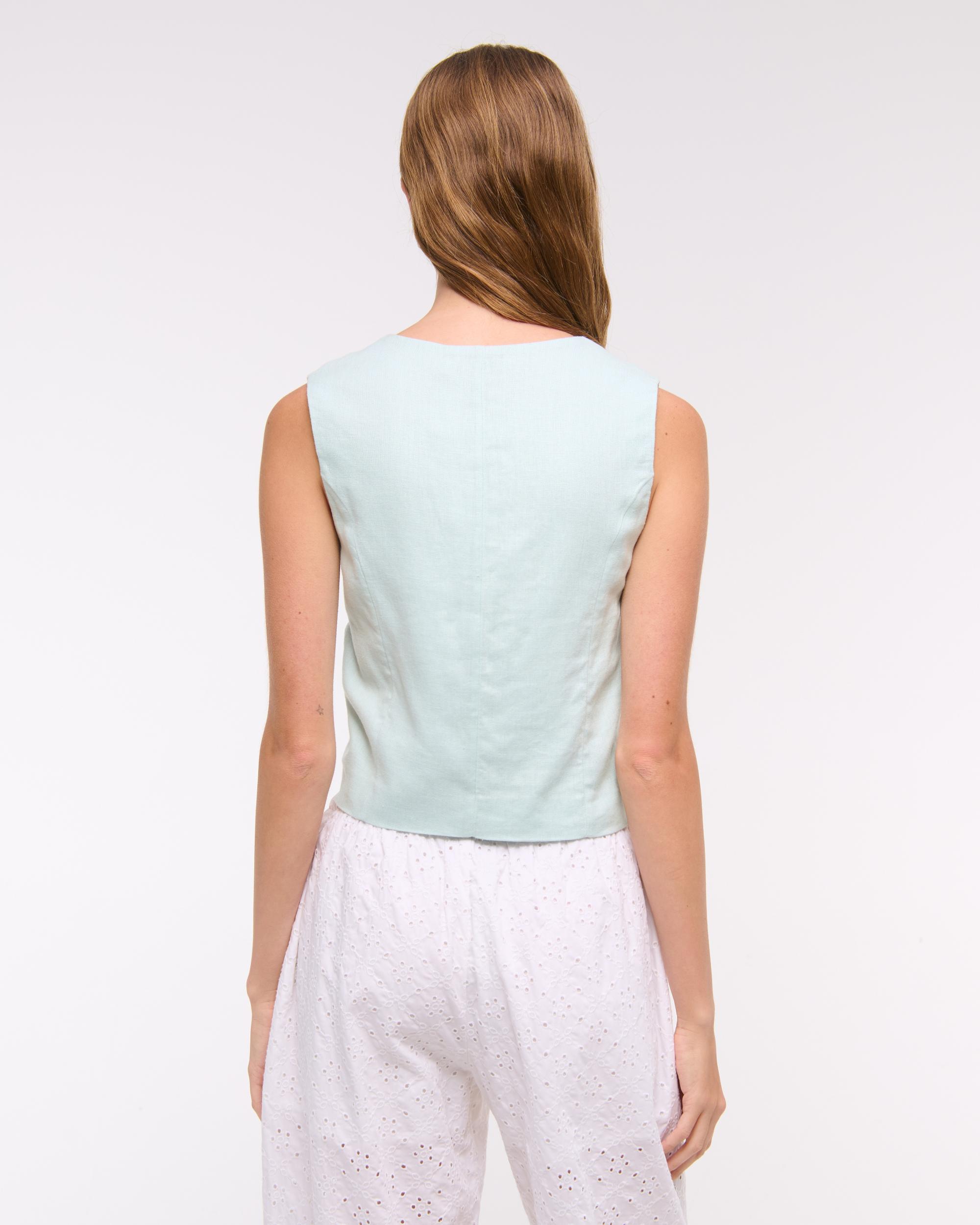 Tie-Front Linen-Blend Vest Product Image