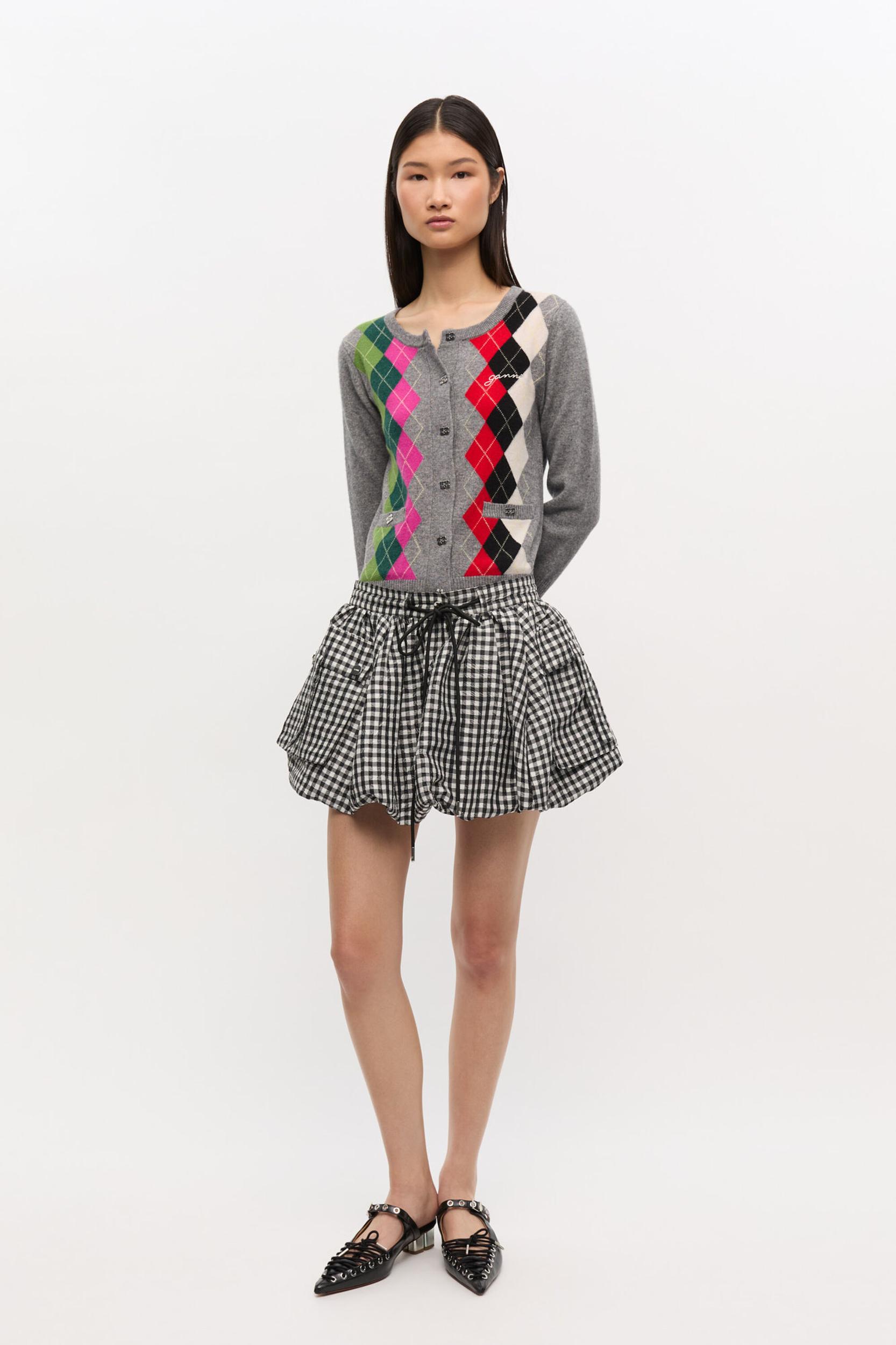 Crinkled Check Mini Bubble Skirt Product Image