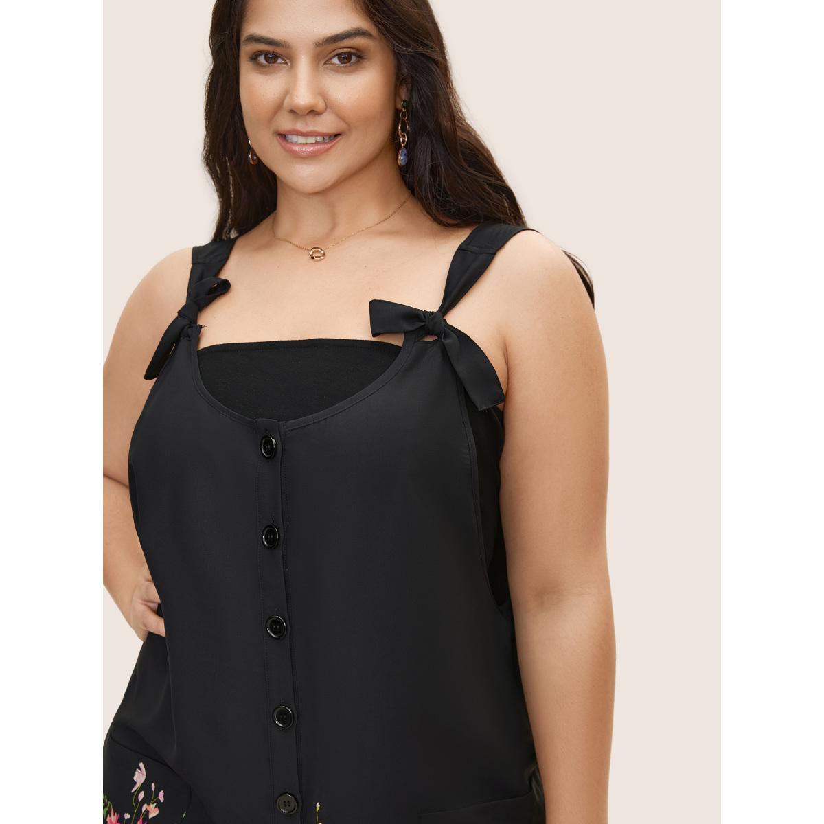 Plus Size Black Boho Print Patch Pocket Ties Jumpsuit Women Elegant Sleeveless Non Everyday Loose Jumpsuits BloomChic 14-16/1X Product Image