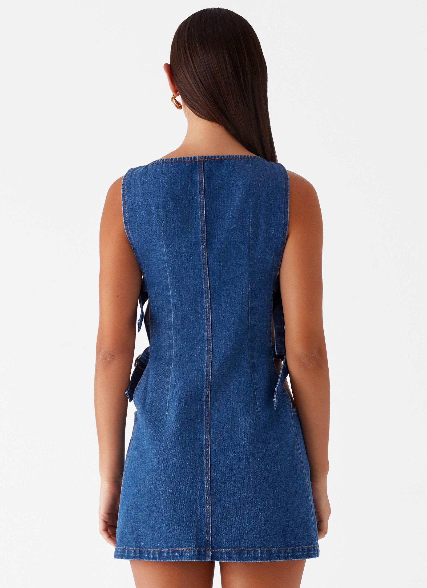 Cherish You Denim Mini Dress - Blue Denim Girls Product Image