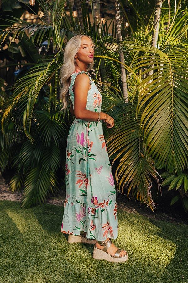 Happy Blooms Smocked Midi in Mint Product Image