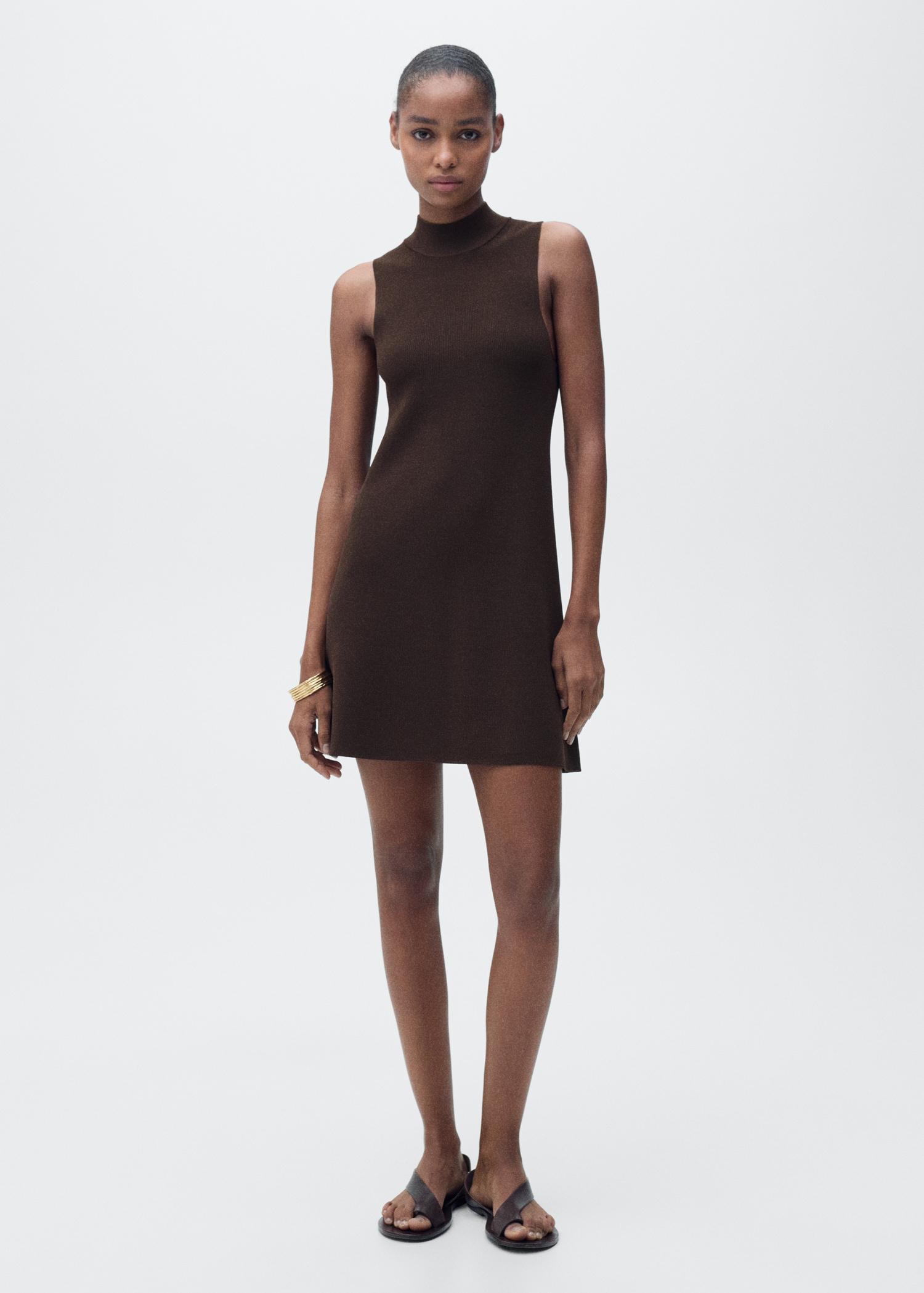 Perkins-neck knitted dress - Women | MANGO USA Product Image