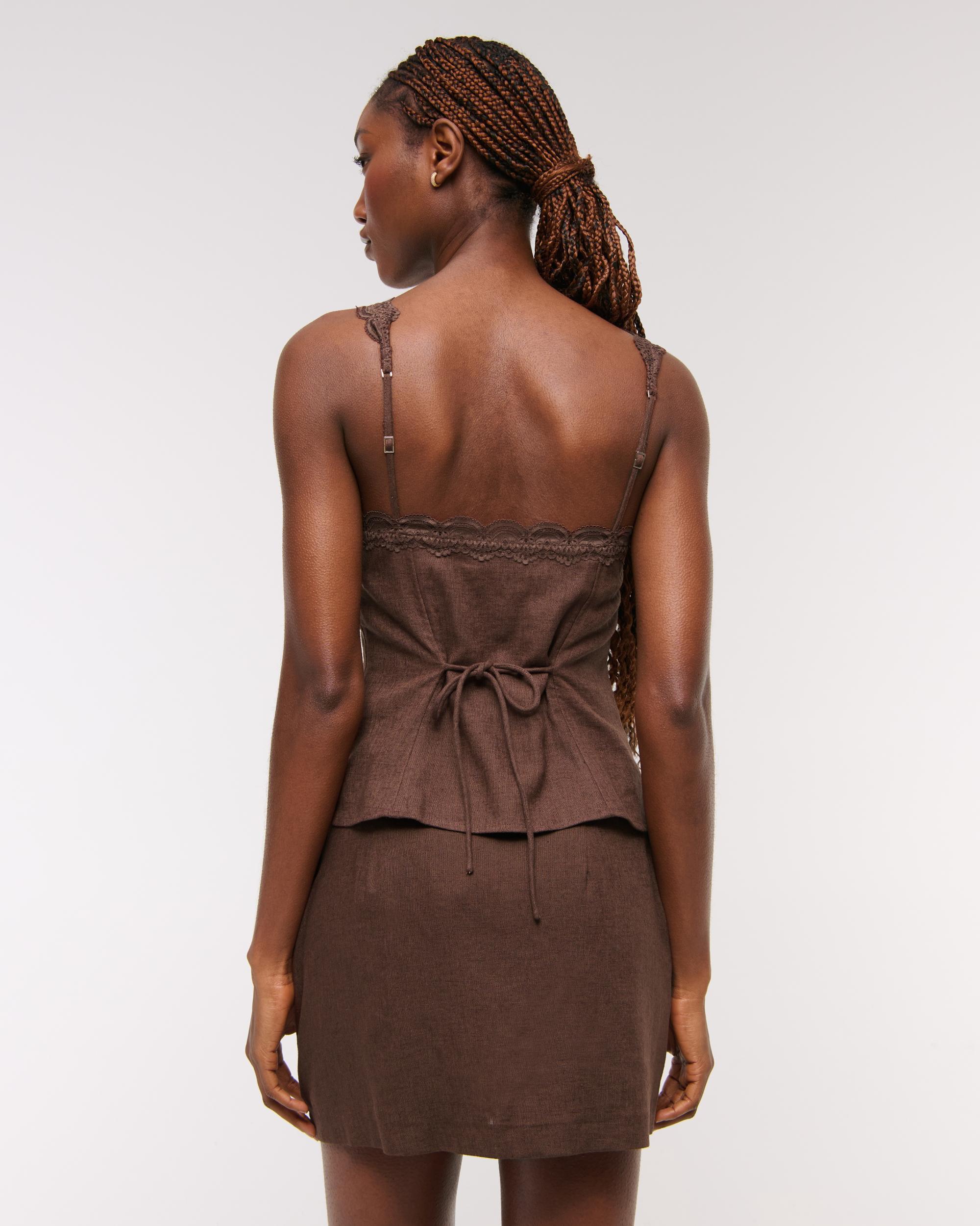 Lace-Trim Tie-Front Peplum Top Product Image