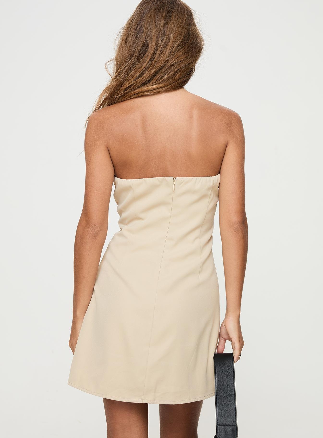 Langdon Strapless Mini Dress Beige Product Image