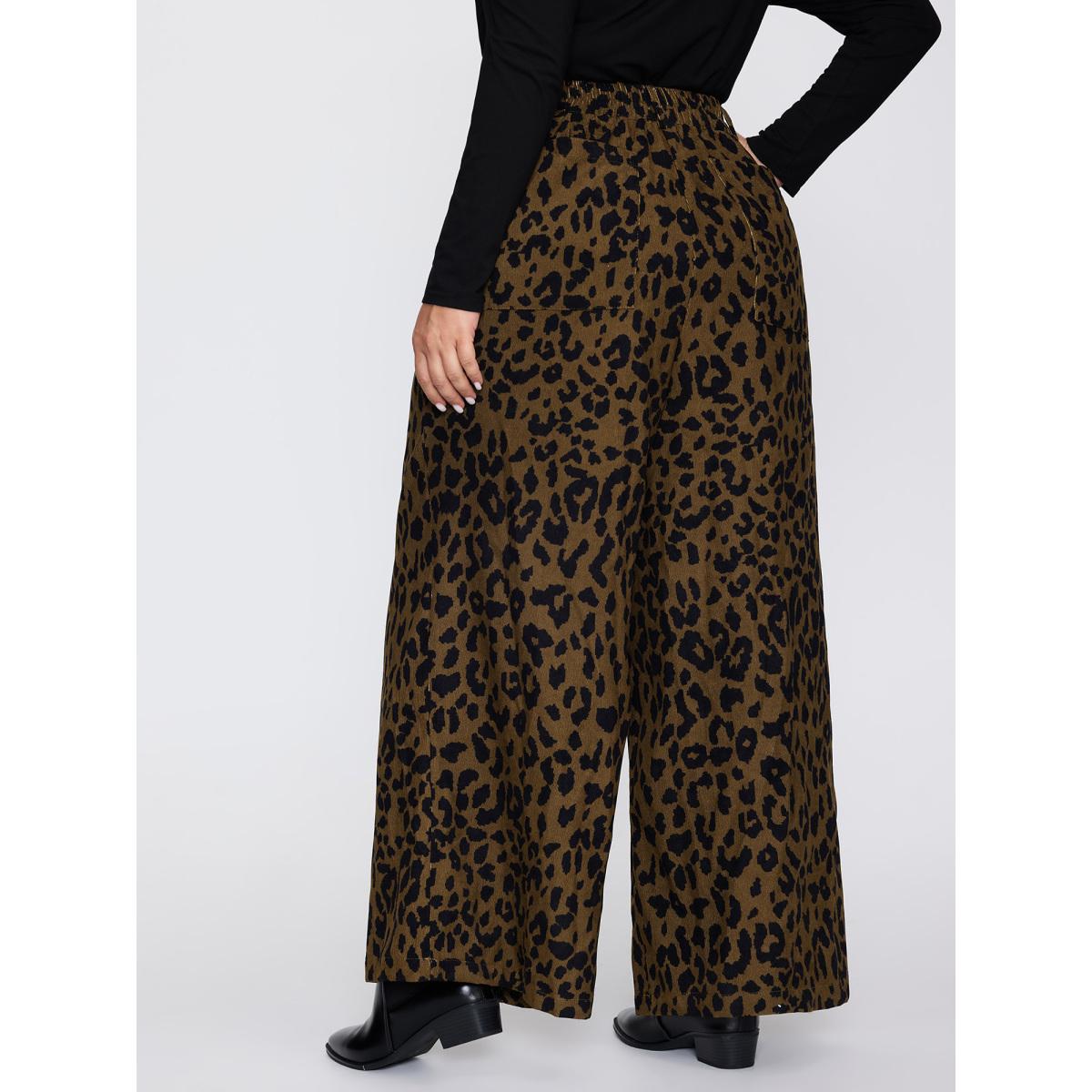 Plus Size Leopard Corduroy Print Pockets Pants Women Leopard Leisure Straight Leg High Rise Casual Pants BloomChic 18-20/2X Product Image