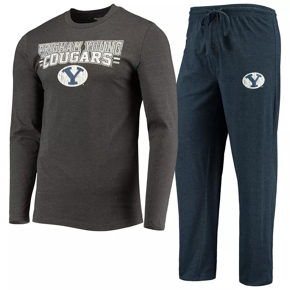 Men's Concepts Sport Navy/Heathered Charcoal BYU Cougars Meter Long Sleeve T-Shirt & Pants Sleep Set, Size: XL, Blue Product Image