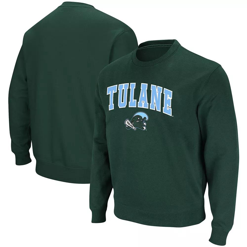 Men's Colosseum Green Tulane Green Wave Arch & Logo Tackle Twill Pullover Sweatshirt,  Product Image