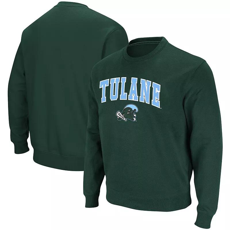 Men's Colosseum Green Tulane Green Wave Arch & Logo Tackle Twill Pullover Sweatshirt,  Product Image