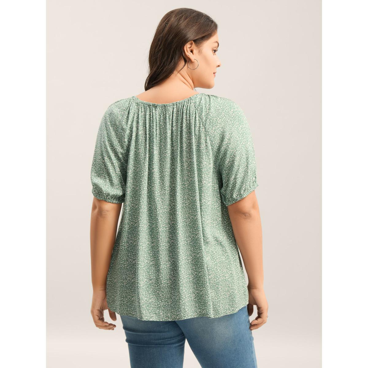 Plus Size Greenbean Floral Print Square Neck Relaxed Blouse Women Half Sleeve Square Neck Casual Blouses BloomChic 22-24/3X Product Image