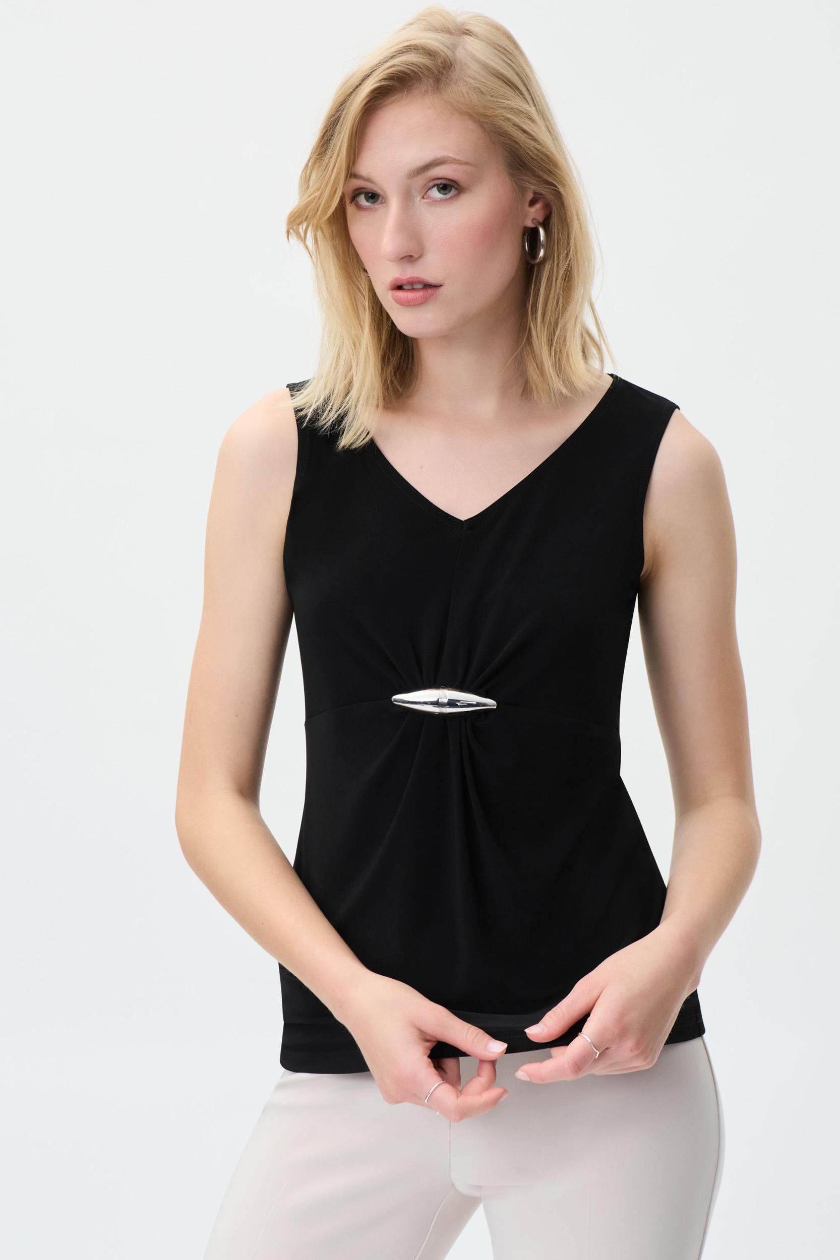 Joseph Ribkoff V-Neck Top with Hardware Detail Product Image