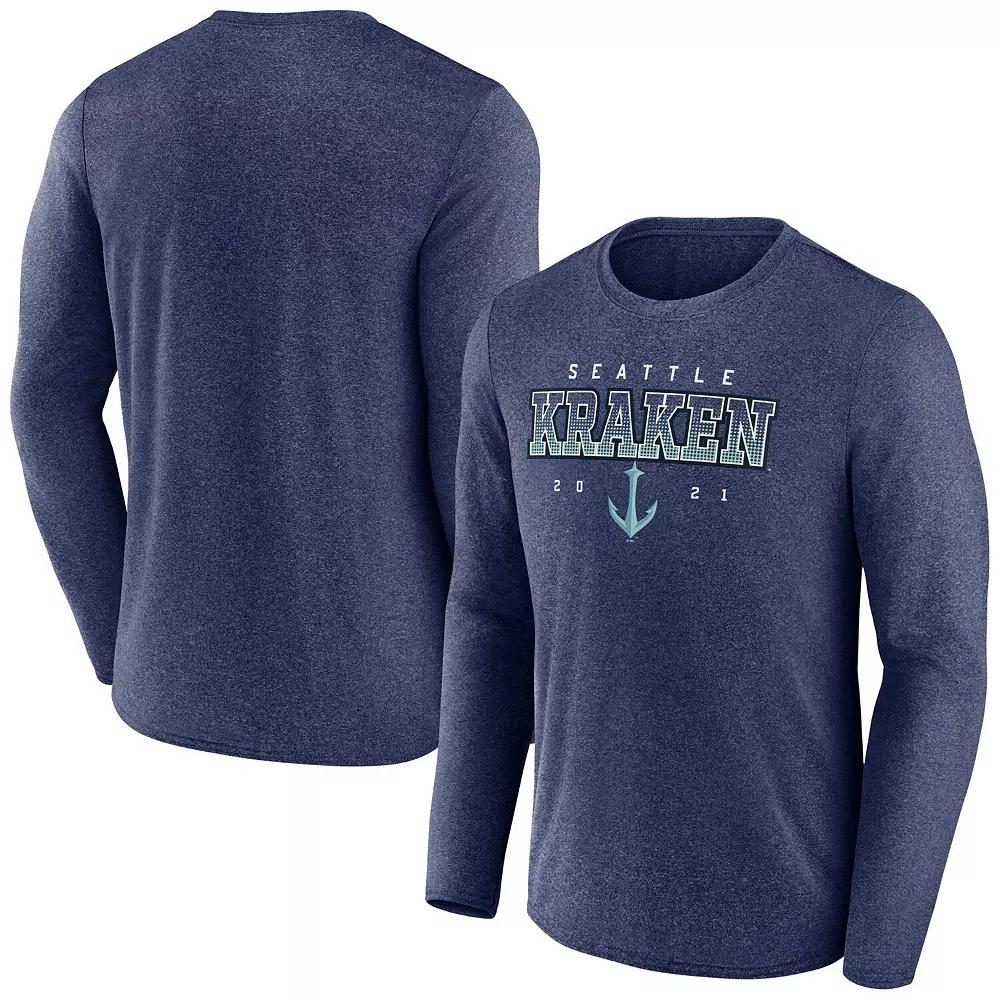 Men's Fanatics Branded Heather Deep Sea Blue Seattle Kraken Long Sleeve T-Shirt,  Product Image
