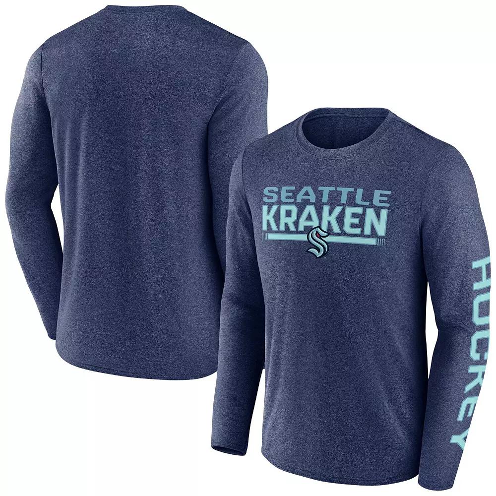 Men's Fanatics Heather Deep Sea Blue Seattle Kraken Sweep Iconic Synthetic Long Sleeve T-Shirt,  Product Image