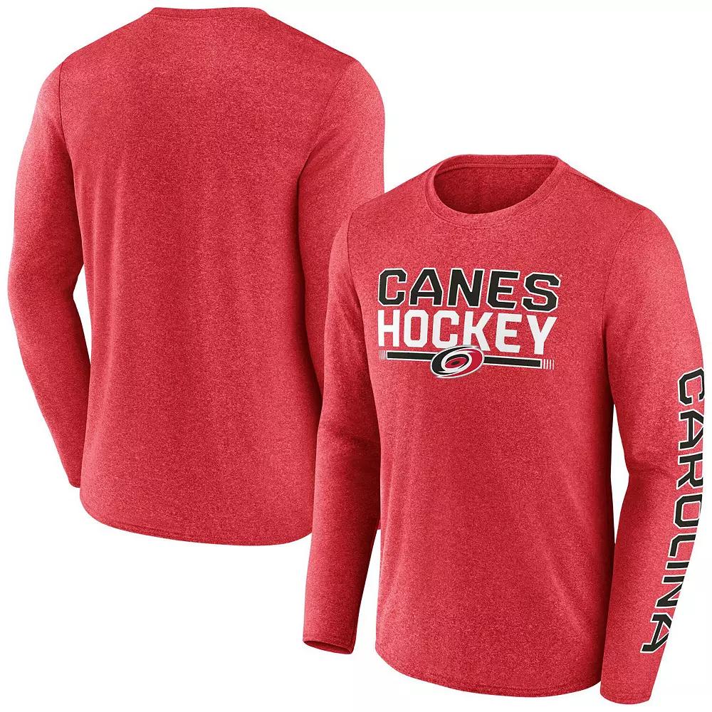 Men's Fanatics Heather Red Carolina Hurricanes Sweep Iconic Synthetic Long Sleeve T-Shirt,  Product Image