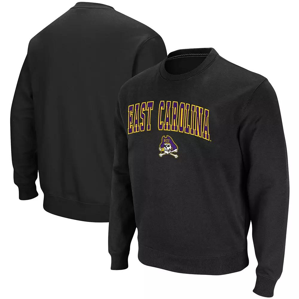 Men's Colosseum Black ECU Pirates Arch & Logo Tackle Twill Pullover Sweatshirt, Size: Small, Ecu Black Product Image