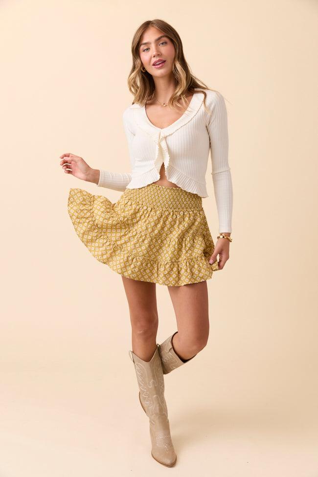Linda Cream Ruffled Neckline Long Sleeve Knit Top Product Image