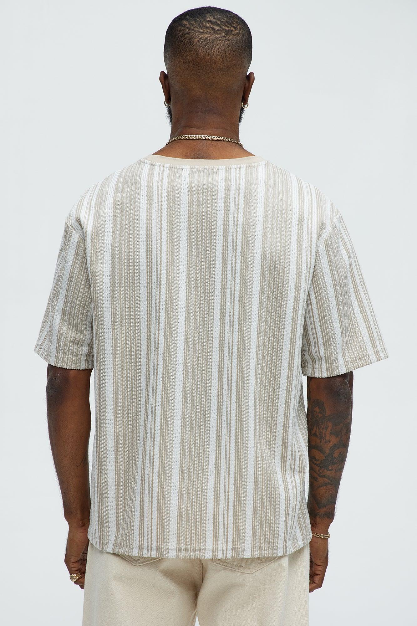 Textured Striped Short Sleeve Tee - Taupe/combo Product Image