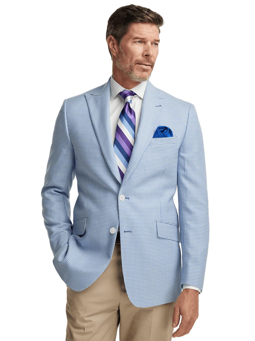 Wool Houndstooth Single Breasted Peak Lapel Sport Coat - Ocean Blue Product Image
