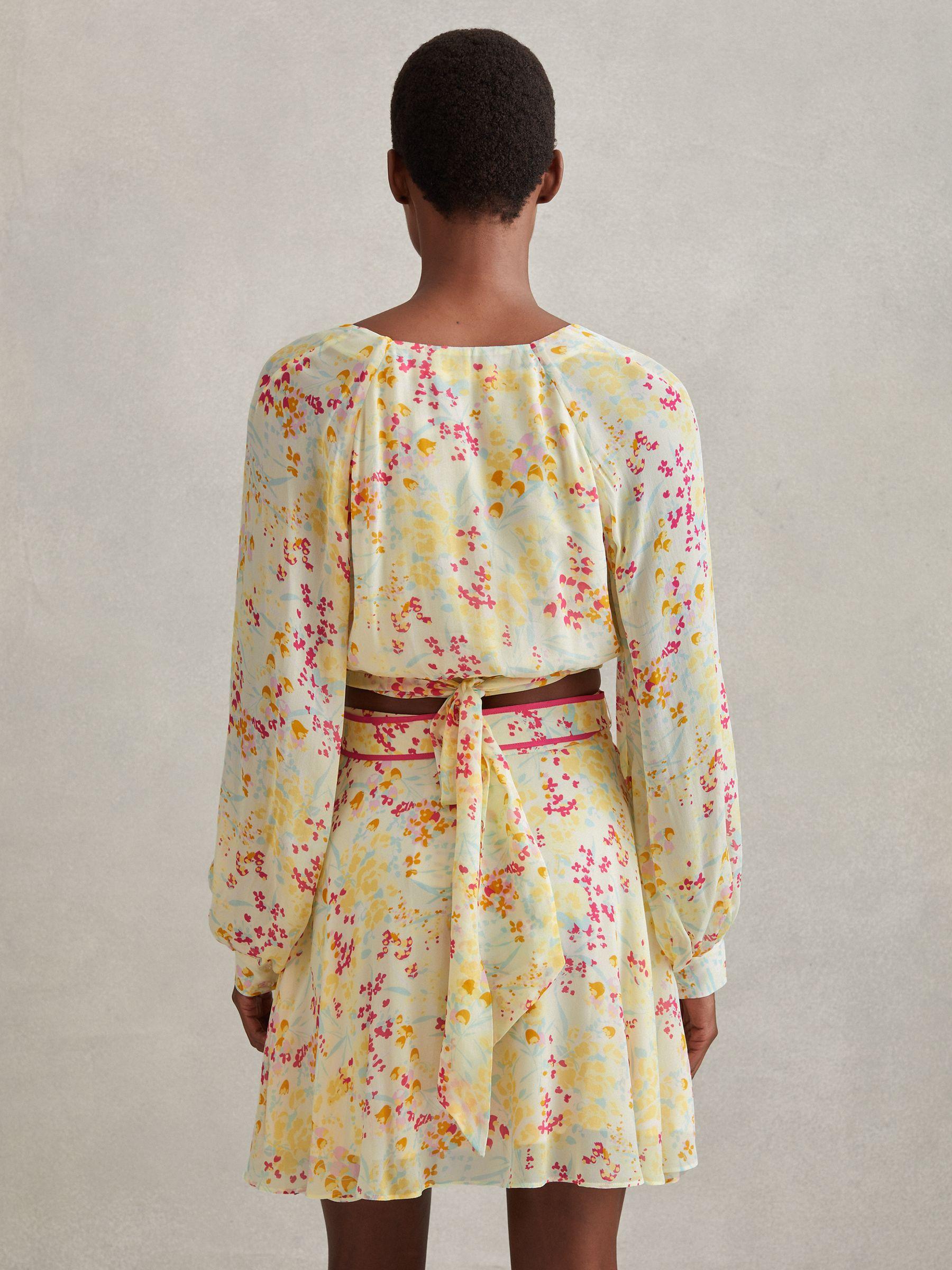 Floral Print Tie Waist Mini Skirt in Pink/Yellow Product Image