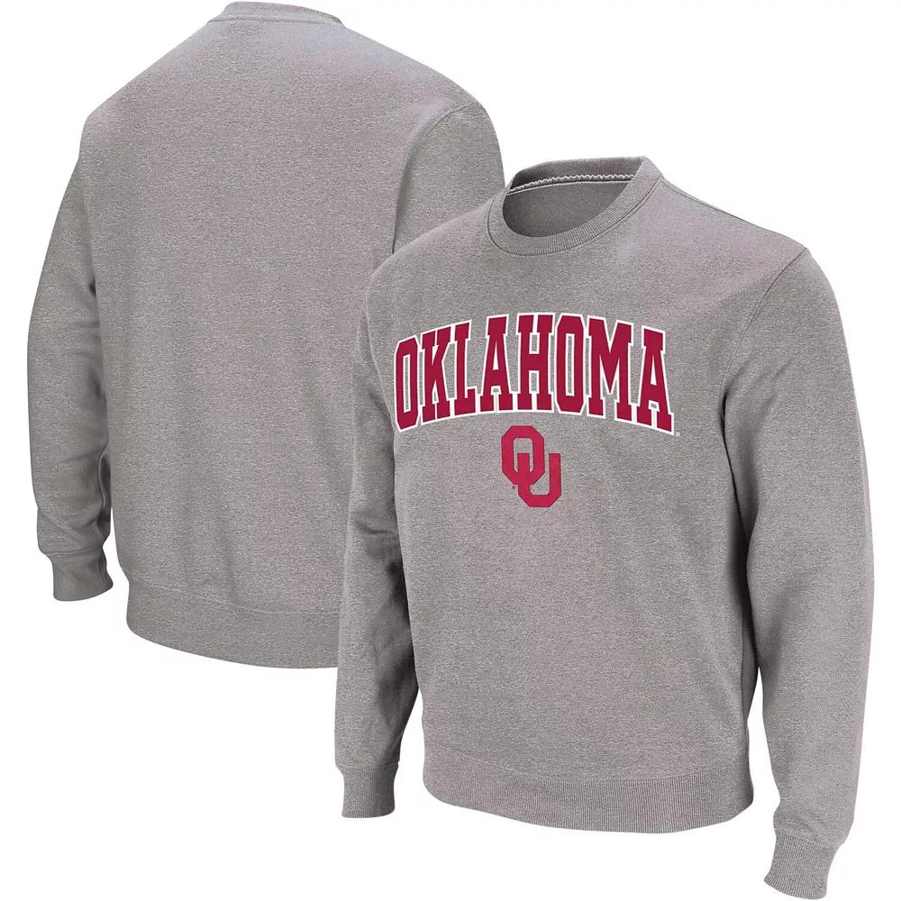 Men's Colosseum Heather Gray Oklahoma Sooners Arch & Logo Crew Neck Sweatshirt,  Product Image