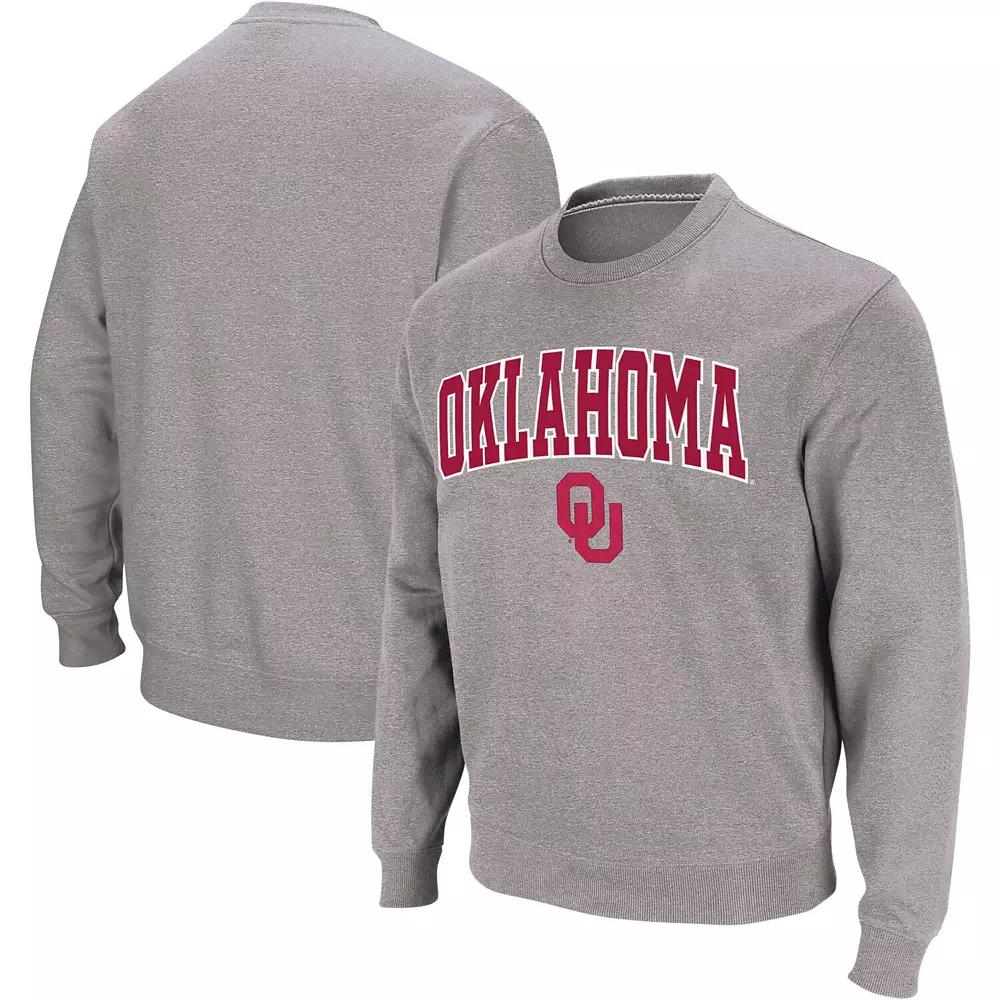 Men's Colosseum Heather Gray Oklahoma Sooners Arch & Logo Crew Neck Sweatshirt,  Product Image