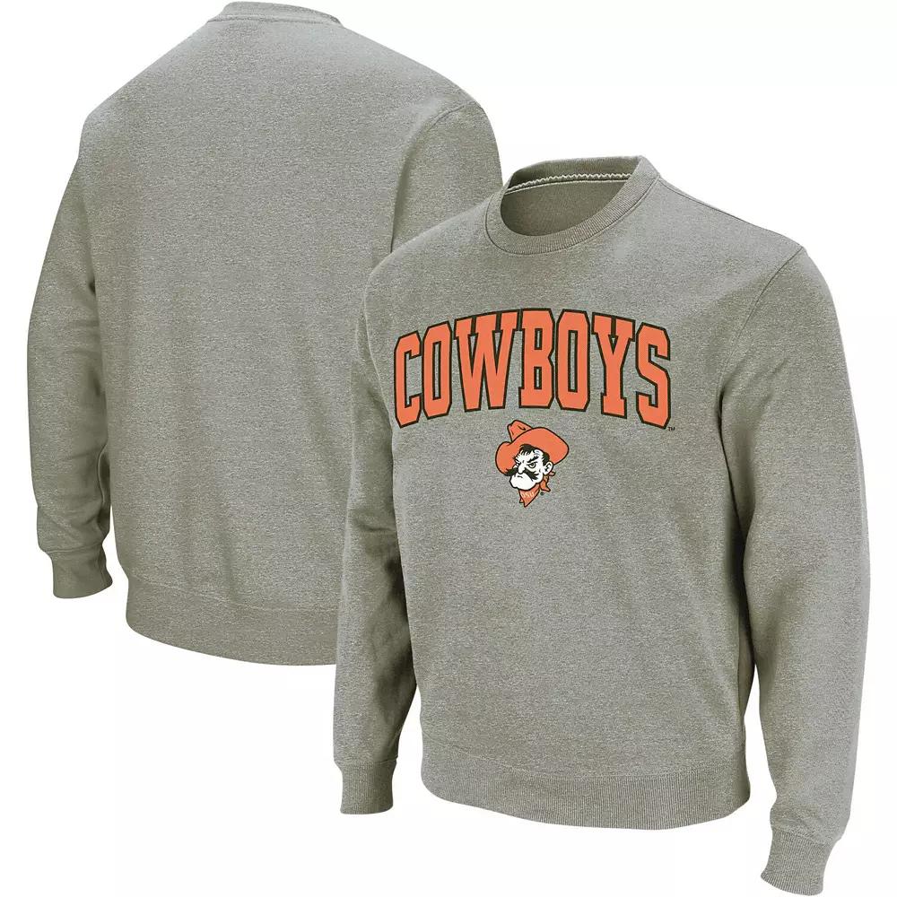 Men's Colosseum Heather Gray Oklahoma State Cowboys Arch & Logo Crew Neck Sweatshirt,  Product Image