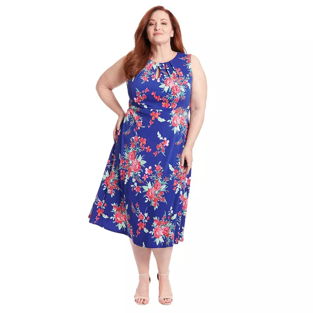 Plus Size London Times Keyhole Midi Dress, Women's, Size: 22 W, Blue Pink Product Image