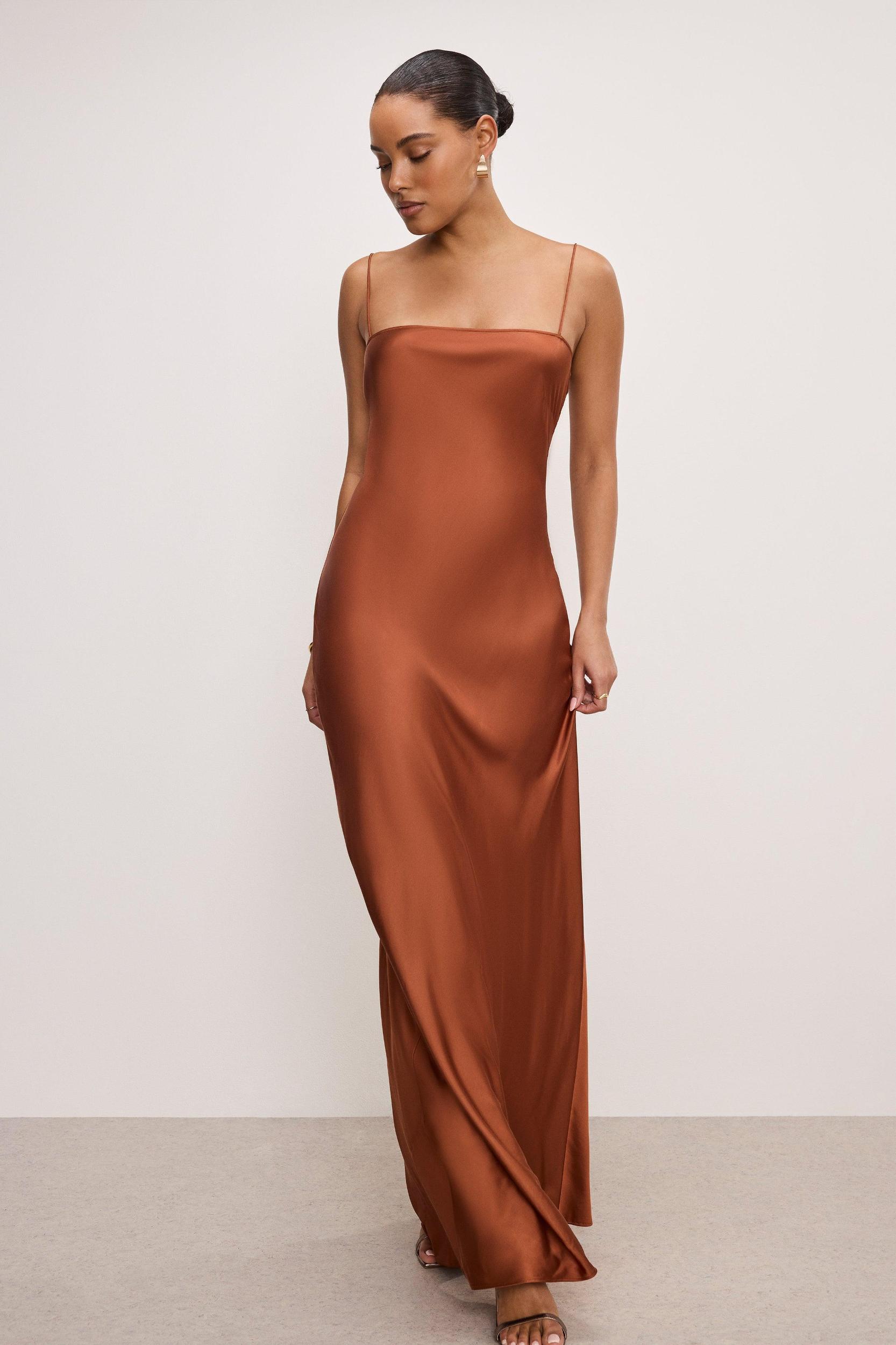 SATIN SLIP MAXI DRESS | COPPER004 Product Image