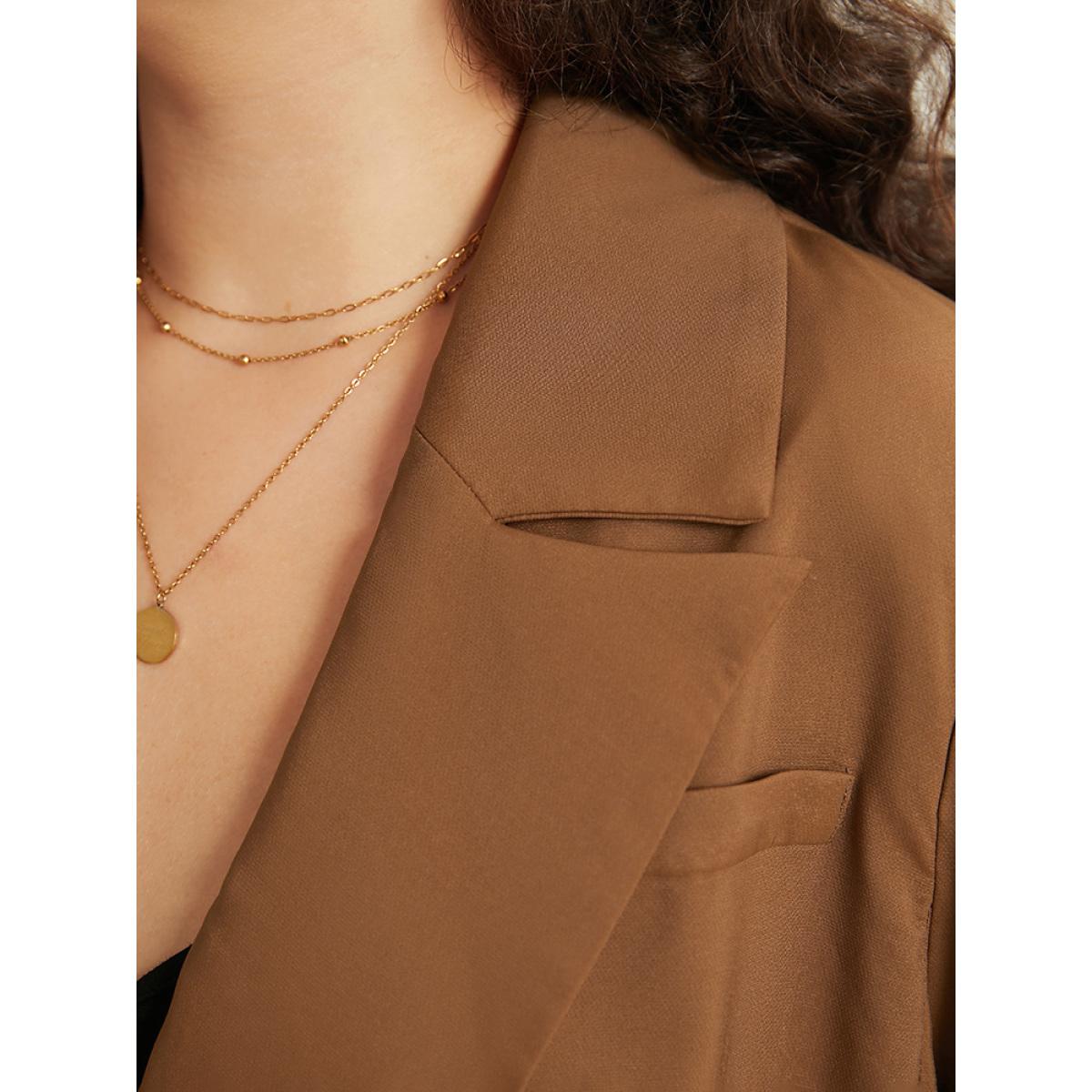 Plus Size Suit Collar Button Up Pocket Blazer DarkBrown Women Dailywear Plain Plain Sleeve Long Sleeve Suit Collar 10/M Pocket Casual Blazers BloomChic Product Image