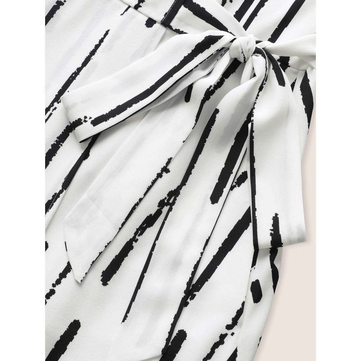 Plus Size Striped Wrap Tie Knot Cap Sleeve Midi Dress Originalwhite Women At the Office Tie knot V-neck Cap Sleeve Curvy BloomChic 30/6X Product Image