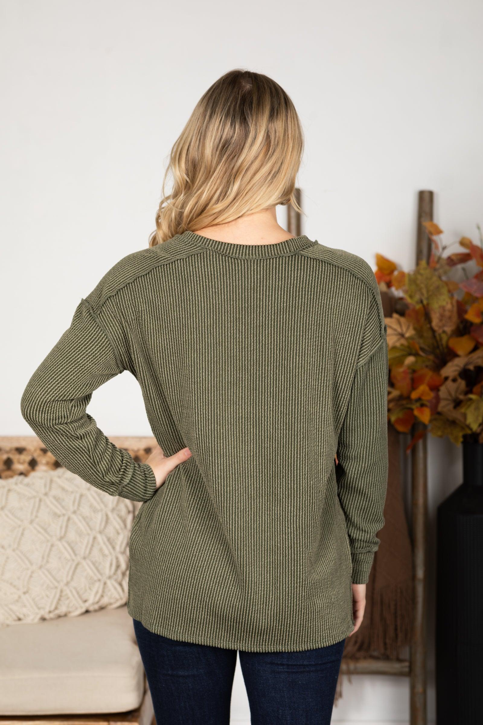 Ribbed Drop Shoulder Long Sleeve Knit Top Product Image