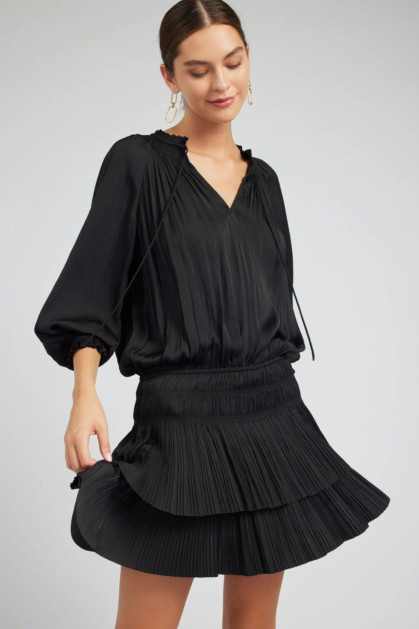 Pleated 3/4 Sleeve Mini Dress Product Image