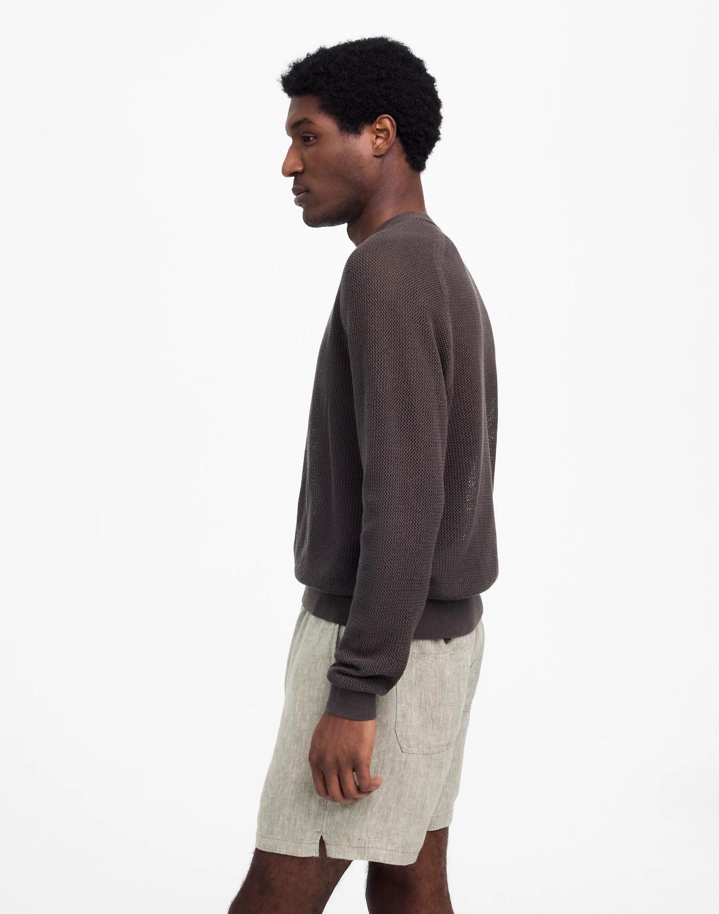 Mesh-Knit Crewneck Sweater in Lightweight Cotton-Linen Blend Product Image